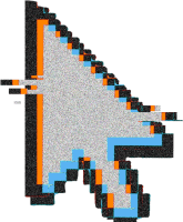 Glitched mouse cursor with orange and blue highlights